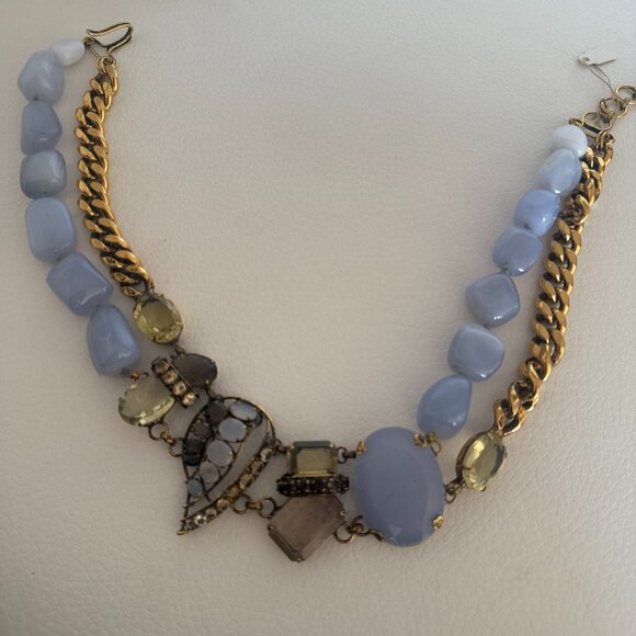 NEW SIGNED IRADJ MOINI CALCEDONY CITRINE NECKLACE GOLD TONE WEDDING - Picture 5 of 6